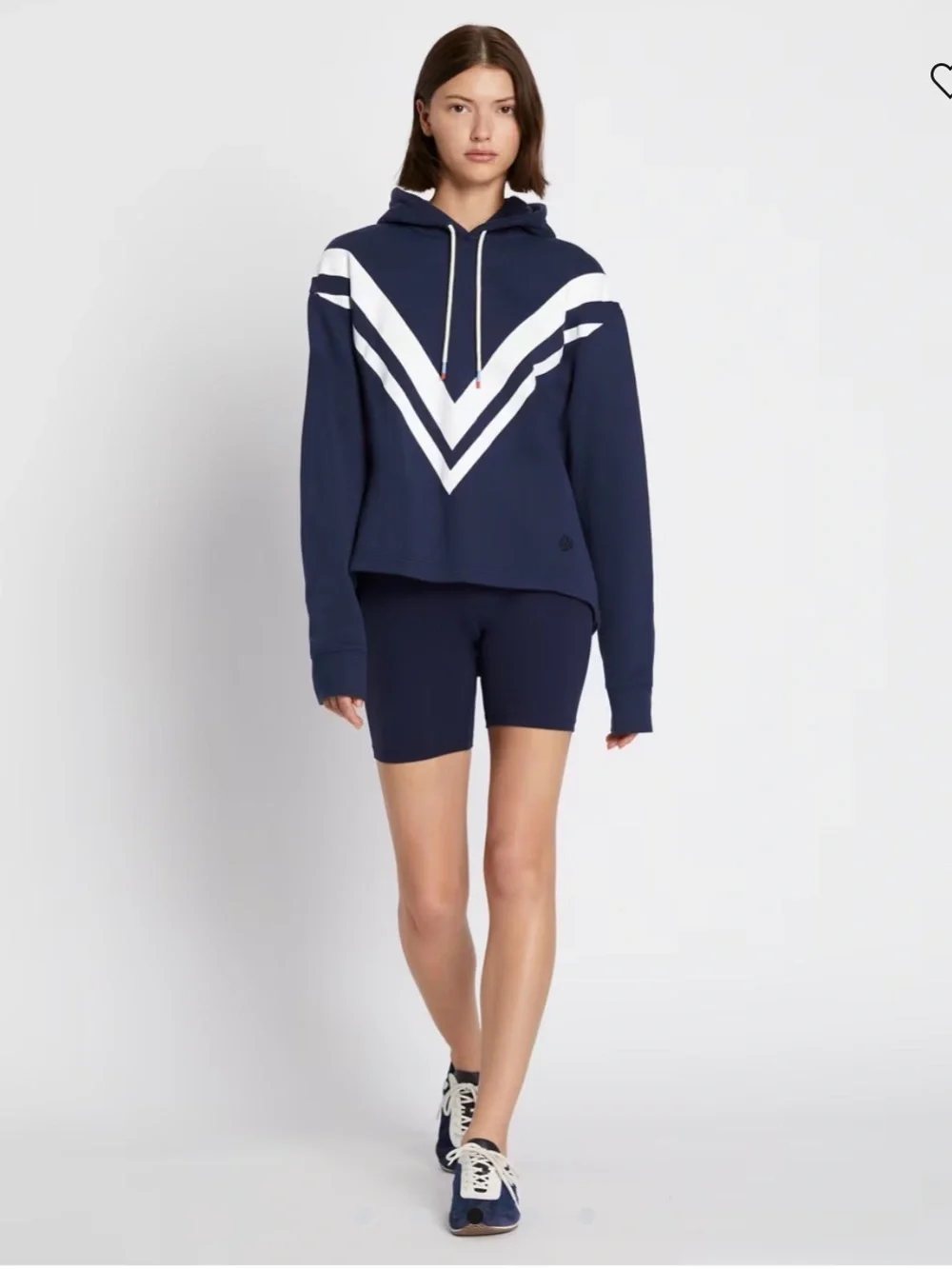 Tory Burch Tory Sport Navy White FRENCH TERRY CHEVRON HOODIE Pullover Small